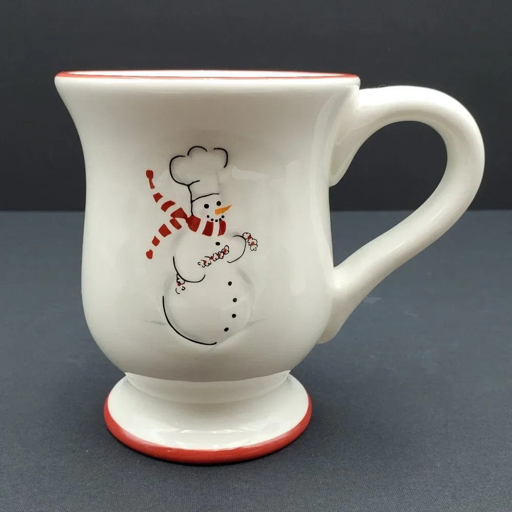 Williams Sonoma Snowman Chef Mugs Williams-Sonoma Footed Snowmen Mugs